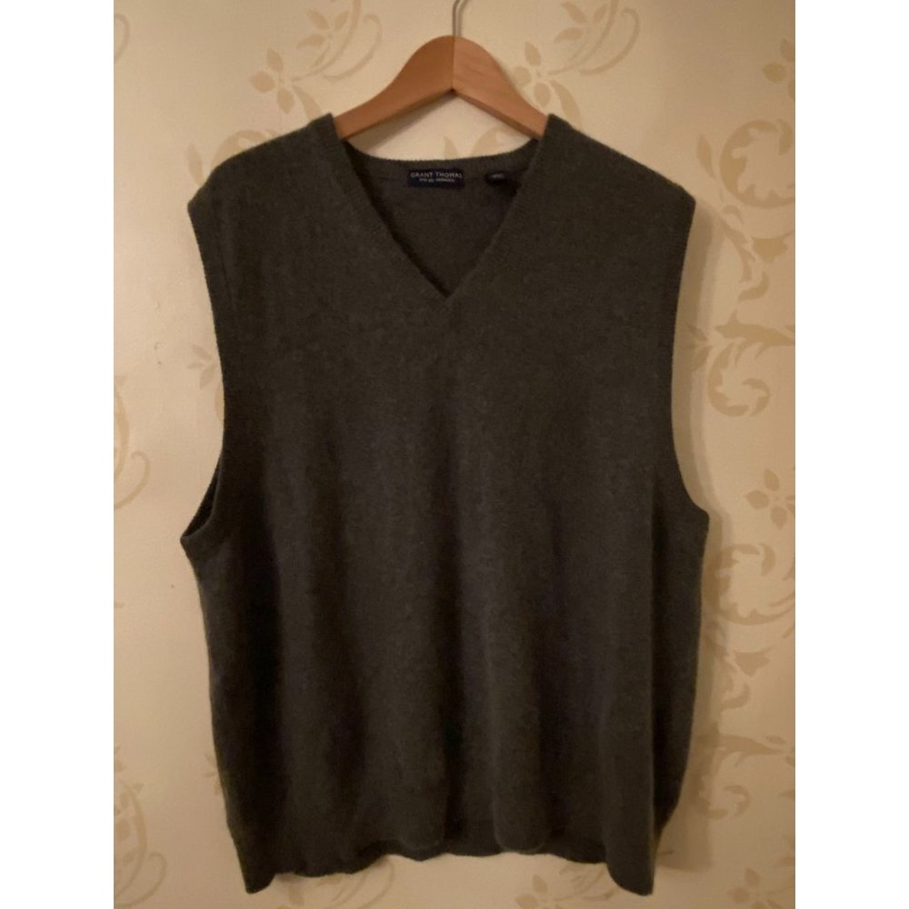 Grant Thomas 2py 100% Cashmere Gray V-Neck Sweater Men's XXL